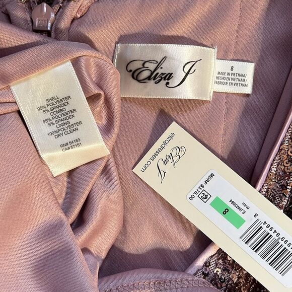 New Eliza J Long Sleeved Sequinned Dress Size 8 Color Rose Gold - Picture 12 of 13